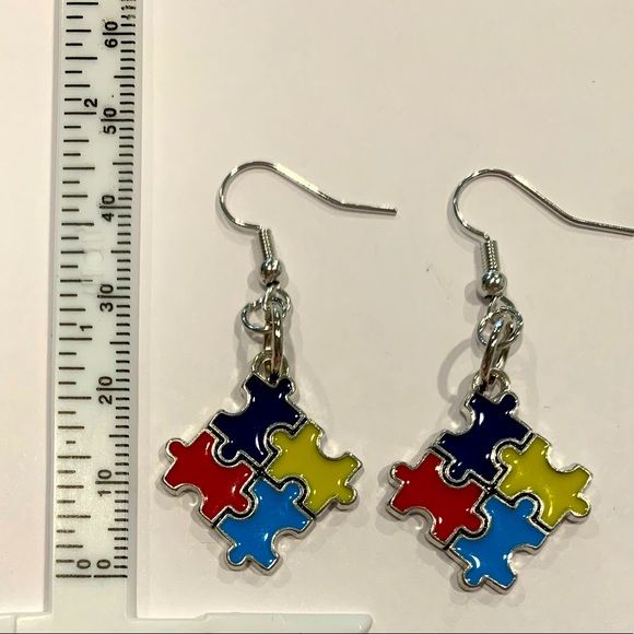 Autism Awareness puzzle piece 🧩 charm earrings - Picture 3 of 6